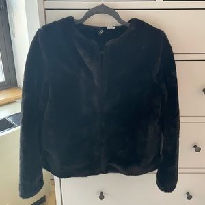 H&M black faux fur coat size small